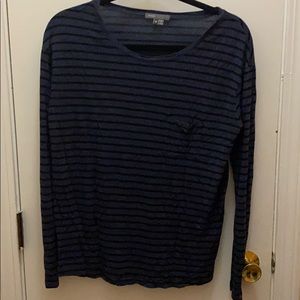 VINCE blue and black striped long sleeve shirt